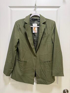 Pretty Garden Chic Olive Green Notch Lapel Blazer NWT Sz M